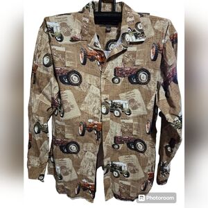 BIT & BRIDLE Tractors AOP Button Down Long Sleeve Shirt Size Large